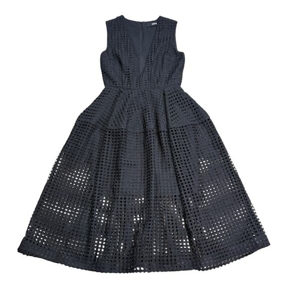 Nicholas Black Grid Lace Deep V Ball Midi Dress Size 10 AUS 6 US - Picture 2 of 6